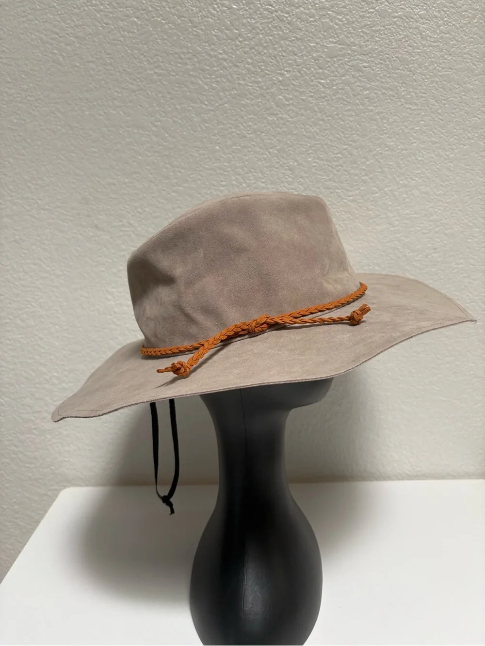 Altar'd State Taupe Suede Wide-Brim Hat with Brown Braided Band